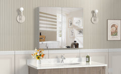 32'' x 28'' Medicine Cabinet with Mirror for Bathroom, Wall Mounted Bathroom Mirror with Storage, Adjustable Shelves, Aluminum Framework,  Surface Mount Silver