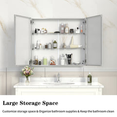 32'' x 28'' Medicine Cabinet with Mirror for Bathroom, Wall Mounted Bathroom Mirror with Storage, Adjustable Shelves, Aluminum Framework,  Surface Mount Silver