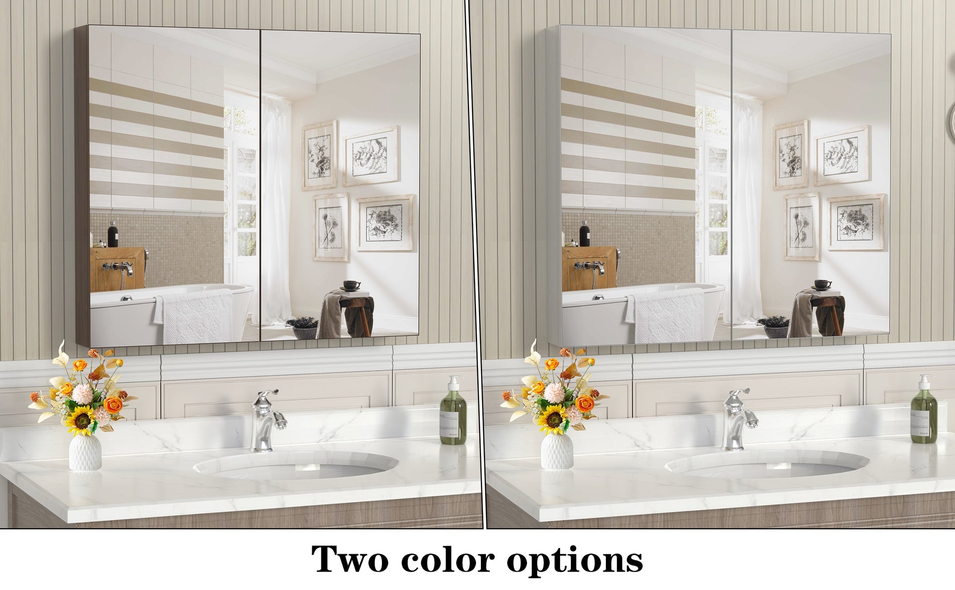 32'' x 28'' Medicine Cabinet with Mirror for Bathroom, Wall Mounted Bathroom Mirror with Storage, Adjustable Shelves, Aluminum Framework,  Surface Mount Silver