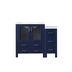 Navy Blue Single Bath Vanity 42 in. W x 18.25 in. D, with Side Cabinet, and White Ceramic Top