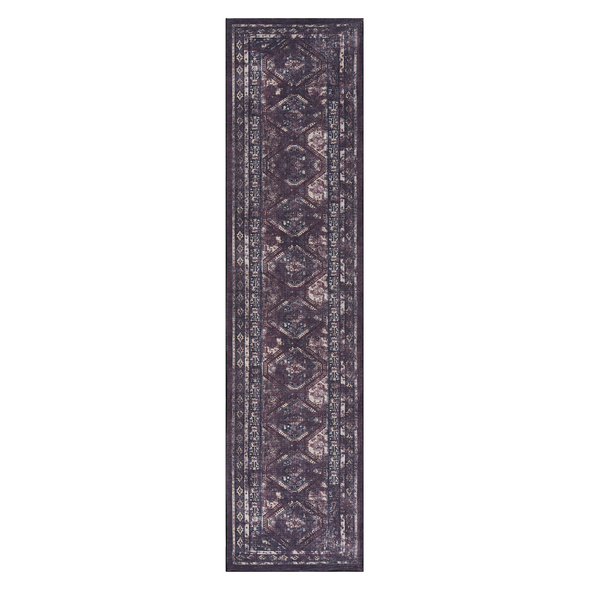 MAVAL Black Washable Rug 2'6'' x 10' Runner Rug (Black+Burgundy, 2'6'' x 10')