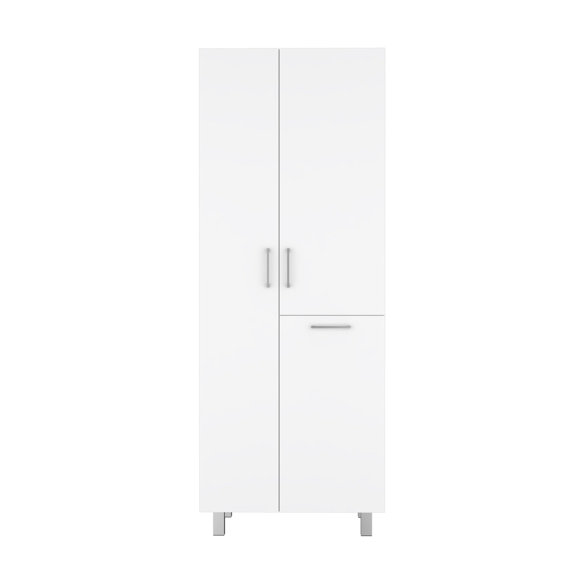 Iris 71" High Two-Door Broom Closet With Hamper, Four Shelves, Hangers, Storage Closet, Pantry Cabinet