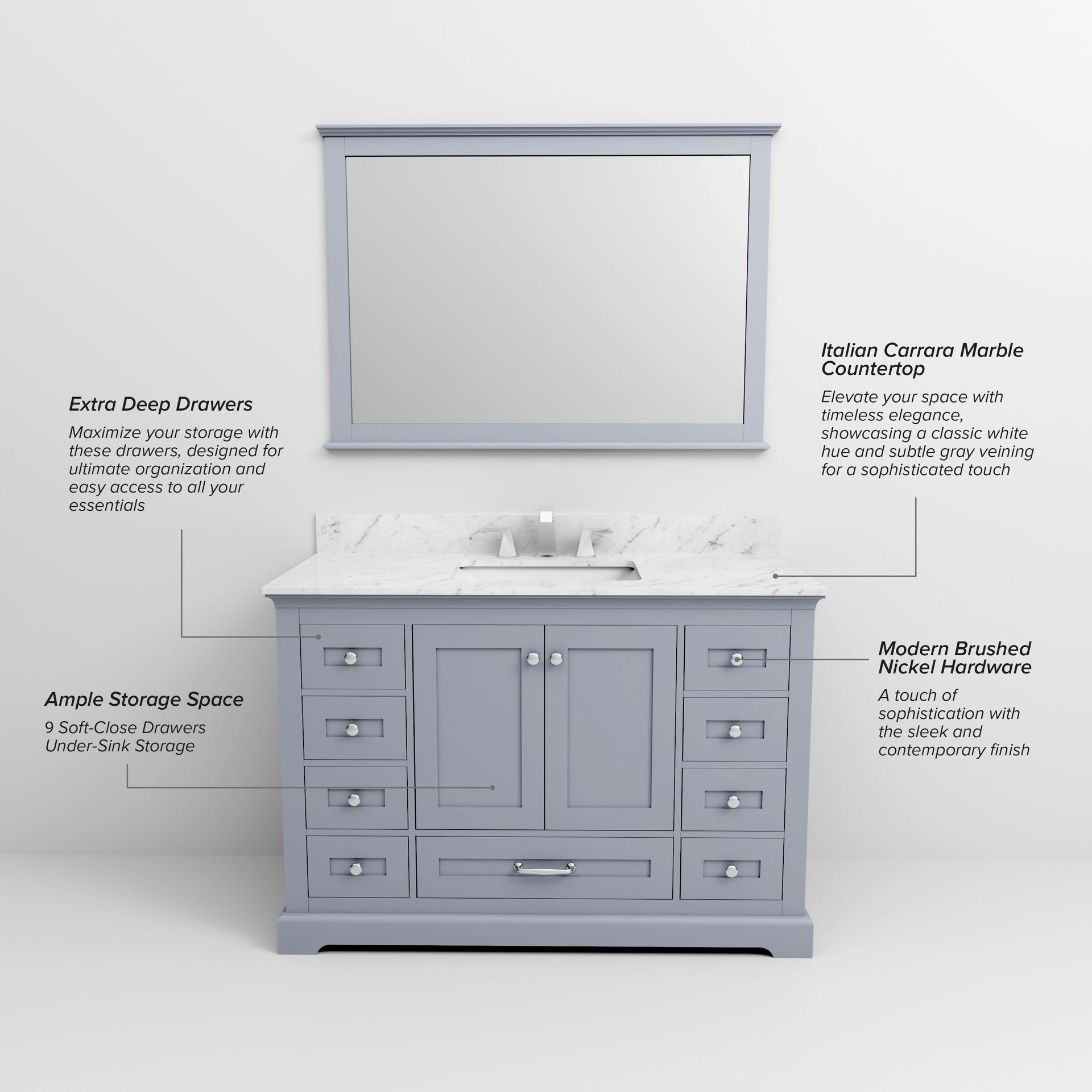 Dark Grey Single Bath Vanity 48 in. W x 22 in. D, and 46 in. Mirror