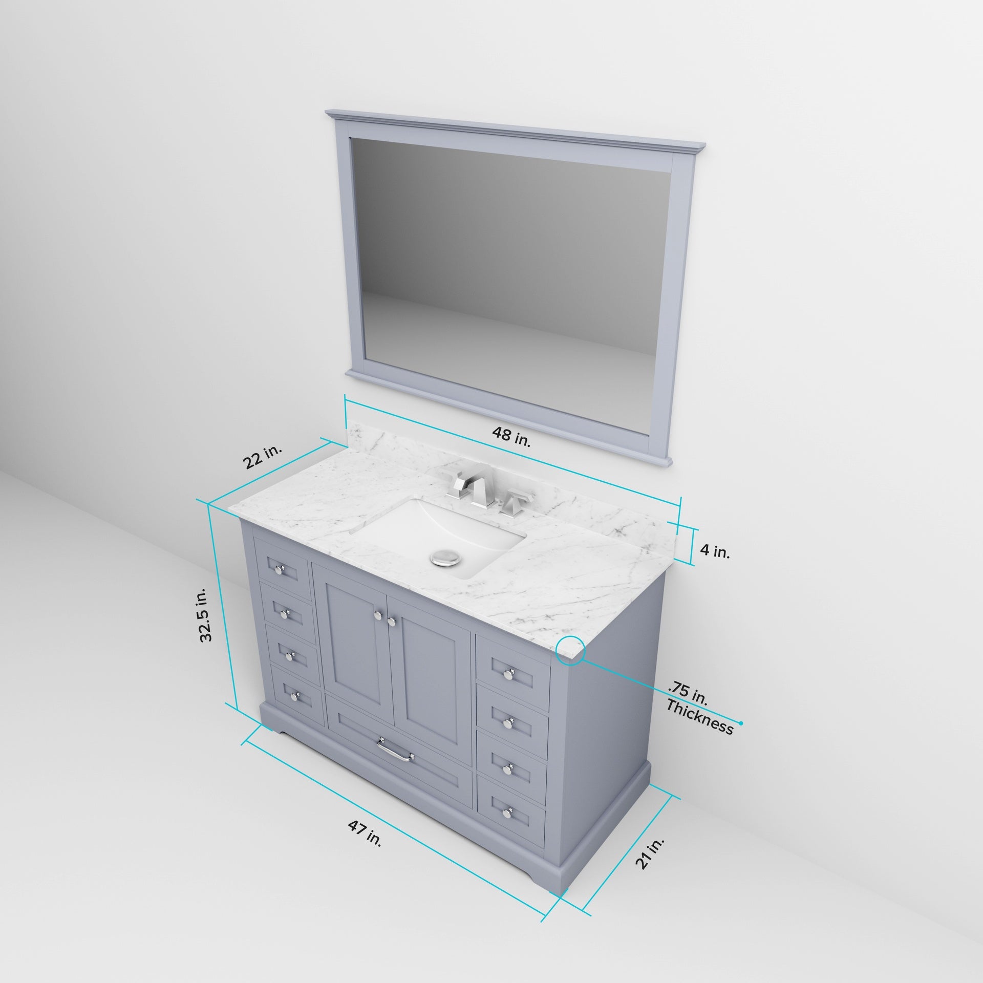 Dark Grey Single Bath Vanity 48 in. W x 22 in. D, and 46 in. Mirror