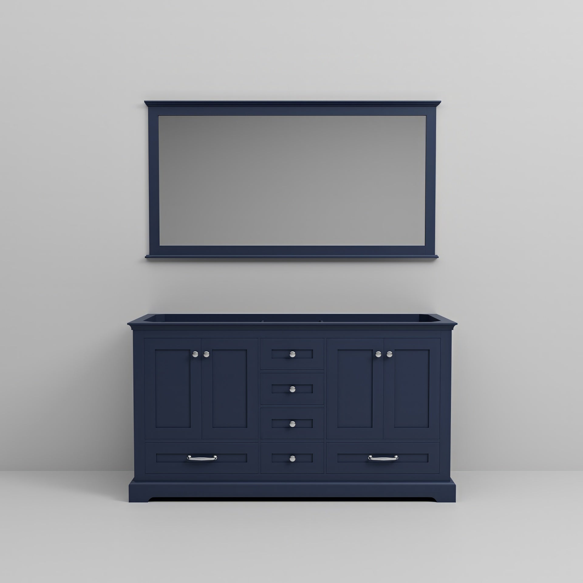 Navy Blue Double Bath Vanity 60 in. W x 22 in. D, and 58 in. Mirror