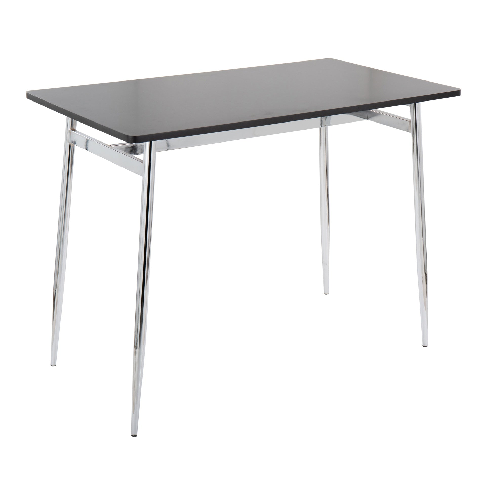 Marcel-Mason Swivel Contemporary Counter Height Dining Set in Chrome Metal with Black Wood Tabletop and Stainless Steel, Walnut Wood with White Faux Leather by LumiSource - 5 Piece
