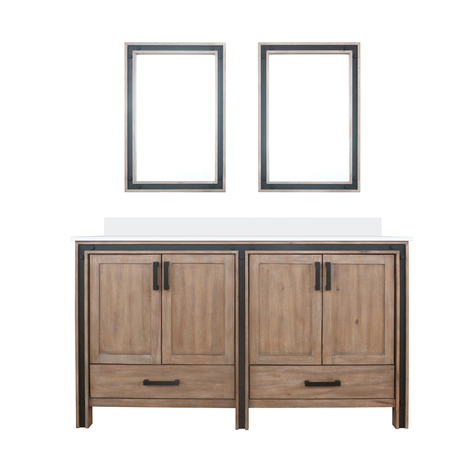 Rustic Barnwood Double Bath Vanity 60 in. W x 22 in. D, Cultured Marble Top and 22 in. Mirrors