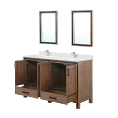 Rustic Barnwood Double Bath Vanity 60 in. W x 22 in. D, White Quartz Top, Faucet Set and 22 in. Mirrors