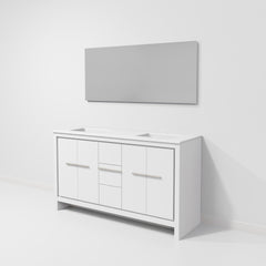 White Double Bath Vanity 60 in. W x 20 in. D, Cultured Marble Top and 55 in. Mirror