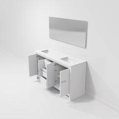 White Double Bath Vanity 60 in. W x 20 in. D, Cultured Marble Top and 55 in. Mirror