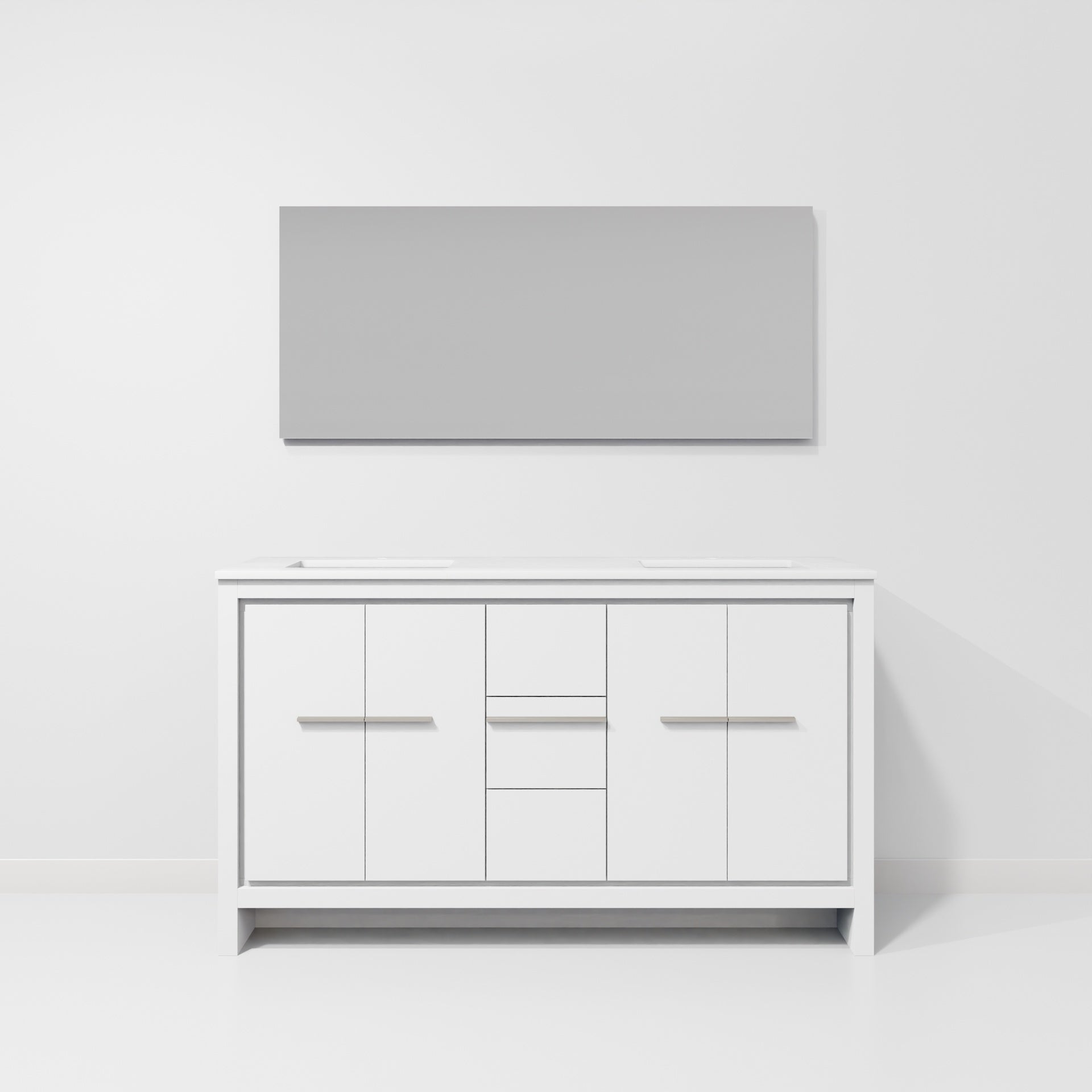 White Double Bath Vanity 60 in. W x 20 in. D, Cultured Marble Top and 55 in. Mirror