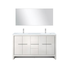 White Double Bath Vanity 60 in. W x 20 in. D, Cultured Marble Top, Chrome Faucet Set and 55 in. Mirror