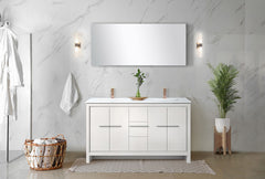 White Double Bath Vanity 60 in. W x 20 in. D, Cultured Marble Top, Rose Gold Faucet Set and 55 in. Mirror
