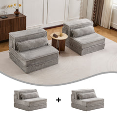 Compression Mahjong Sofa,Convertible Floor Sofa Bed,DIY Boneless Modular Sectional Sofa,No Assembly Required,Circle fleece fabric,Oversized 2 Seater with 2 Pillows,Light-grey