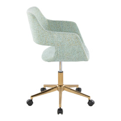 Margarite Contemporary Task Chair in Gold Metal and Light Green Fabric by LumiSource