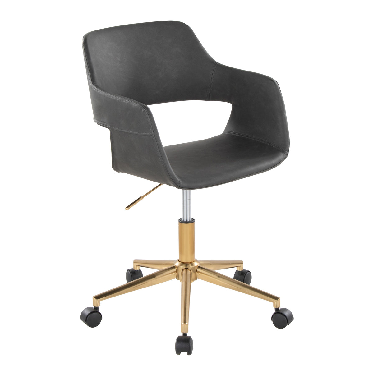 Margarite Contemporary Task Chair in Gold Metal and Grey Faux Leather by LumiSource