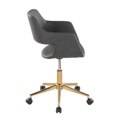 Margarite Contemporary Task Chair in Gold Metal and Grey Faux Leather by LumiSource