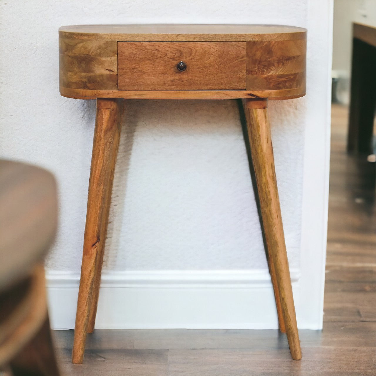 Solid Wood Mini Albion Oak-ish Console, 1-Drawer, Nordic Legs, Brown