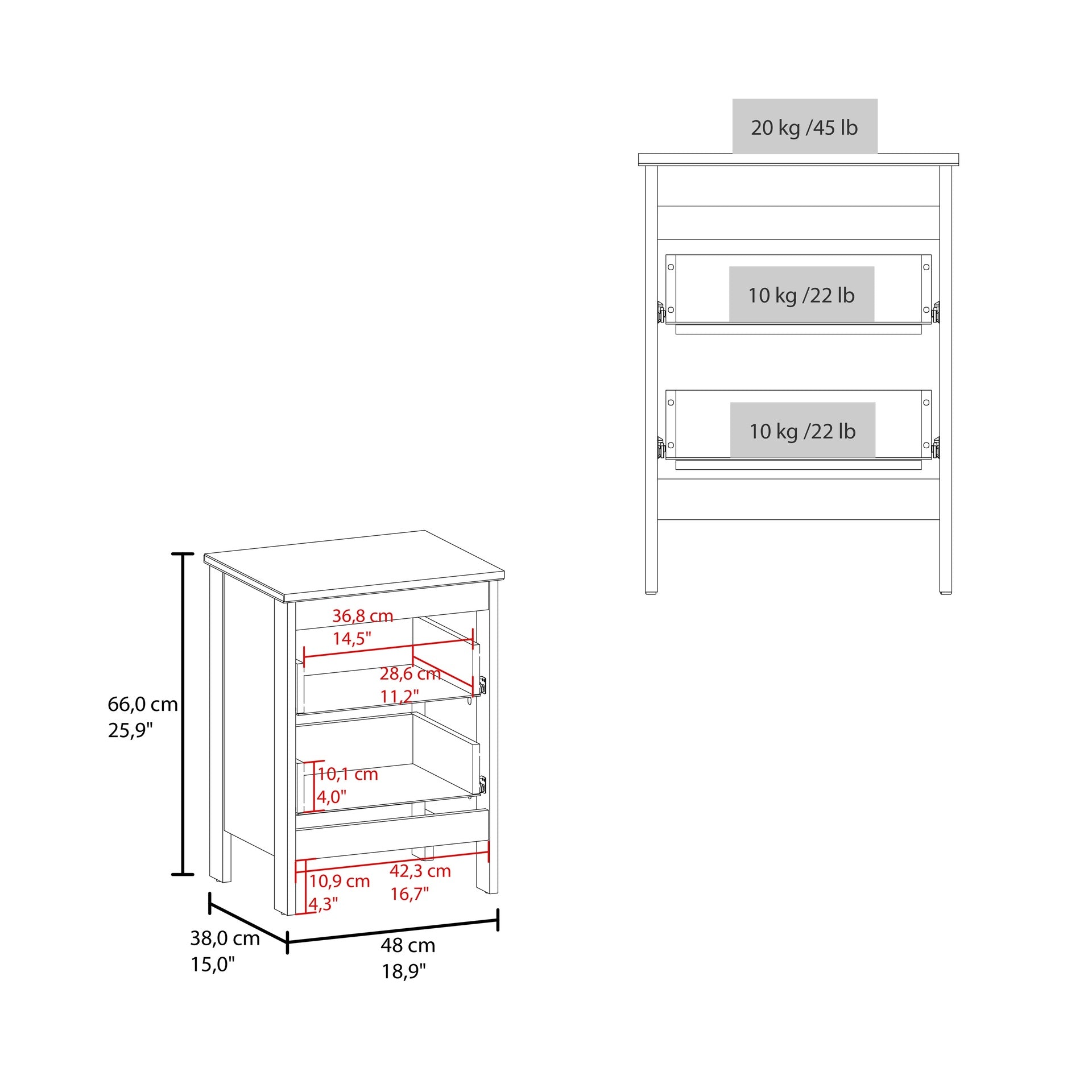 Newcastle Nightstand Two Drawer And Open Shelf, Modern Bedside Table, White