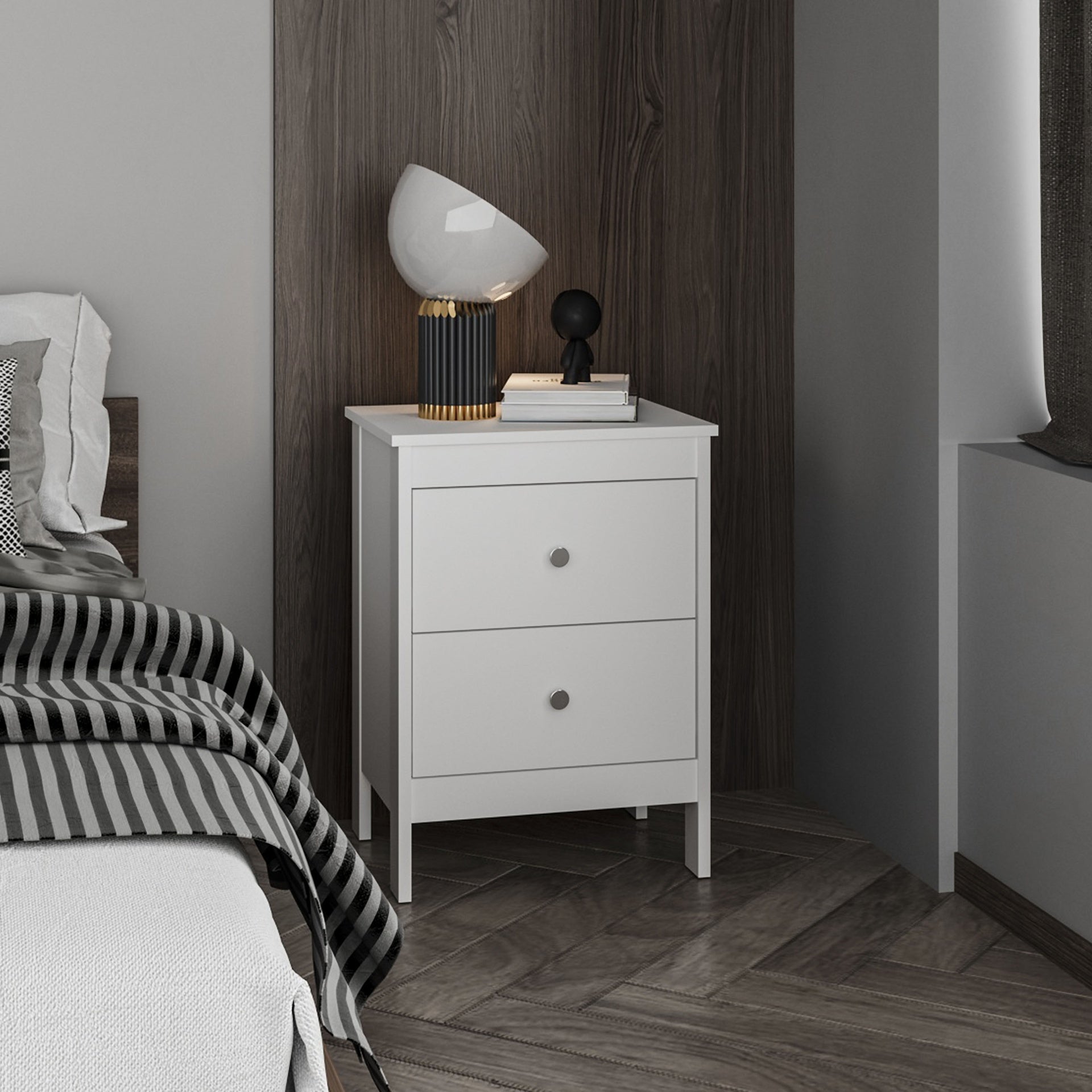 Newcastle Nightstand Two Drawer And Open Shelf, Modern Bedside Table, White