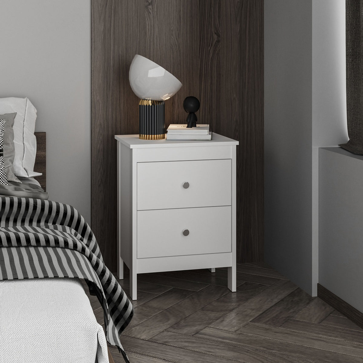Newcastle Nightstand Two Drawer And Open Shelf, Modern Bedside Table, White