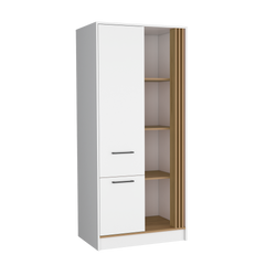 Vance Armoire with One Door for Interior Storage with Hanging Rod, 4 Open Shelves and, One Drawer, Freestanding Wardrobe