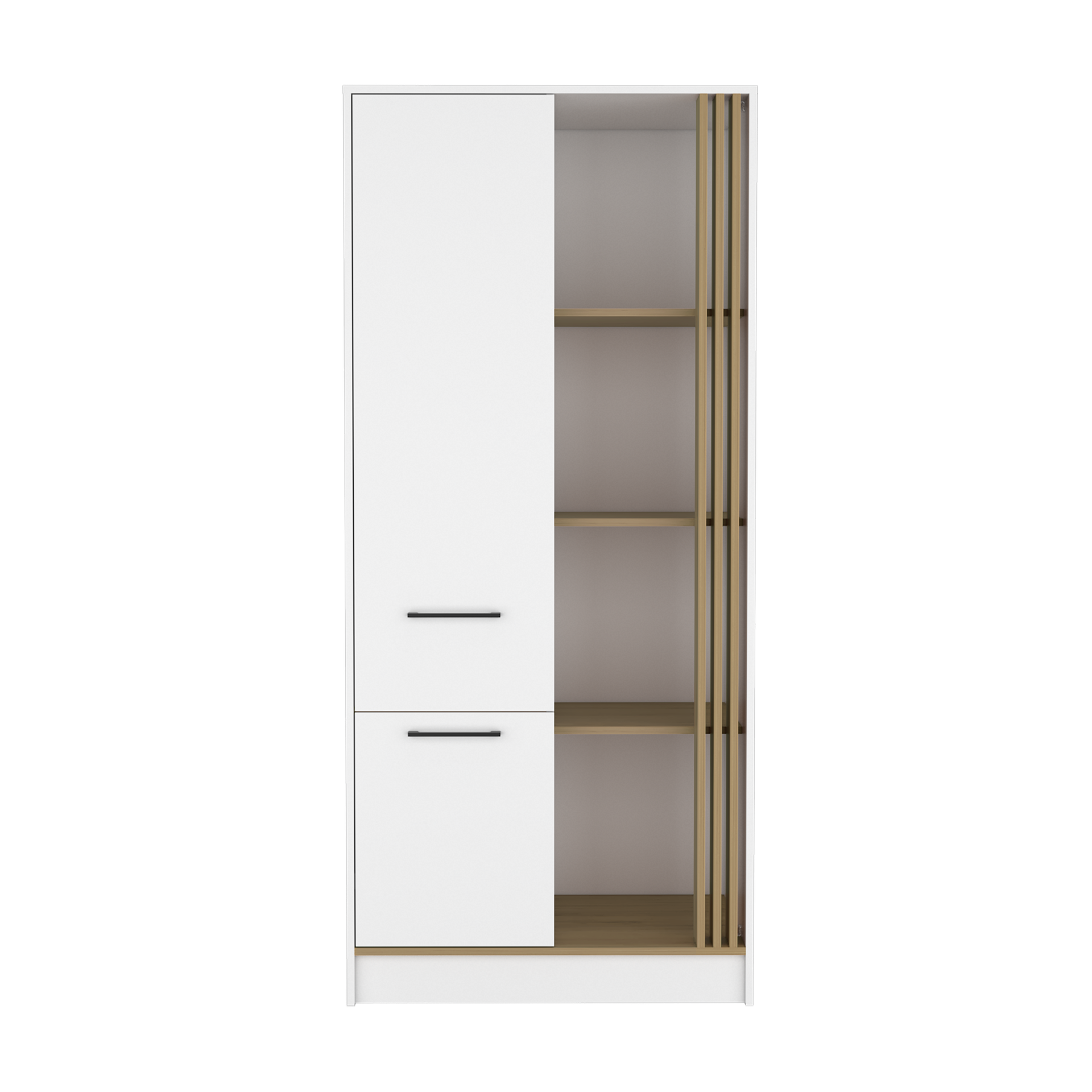 Vance Armoire with One Door for Interior Storage with Hanging Rod, 4 Open Shelves and, One Drawer, Freestanding Wardrobe