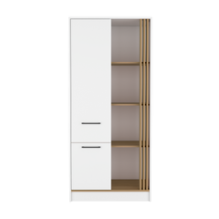 Vance Armoire with One Door for Interior Storage with Hanging Rod, 4 Open Shelves and, One Drawer, Freestanding Wardrobe