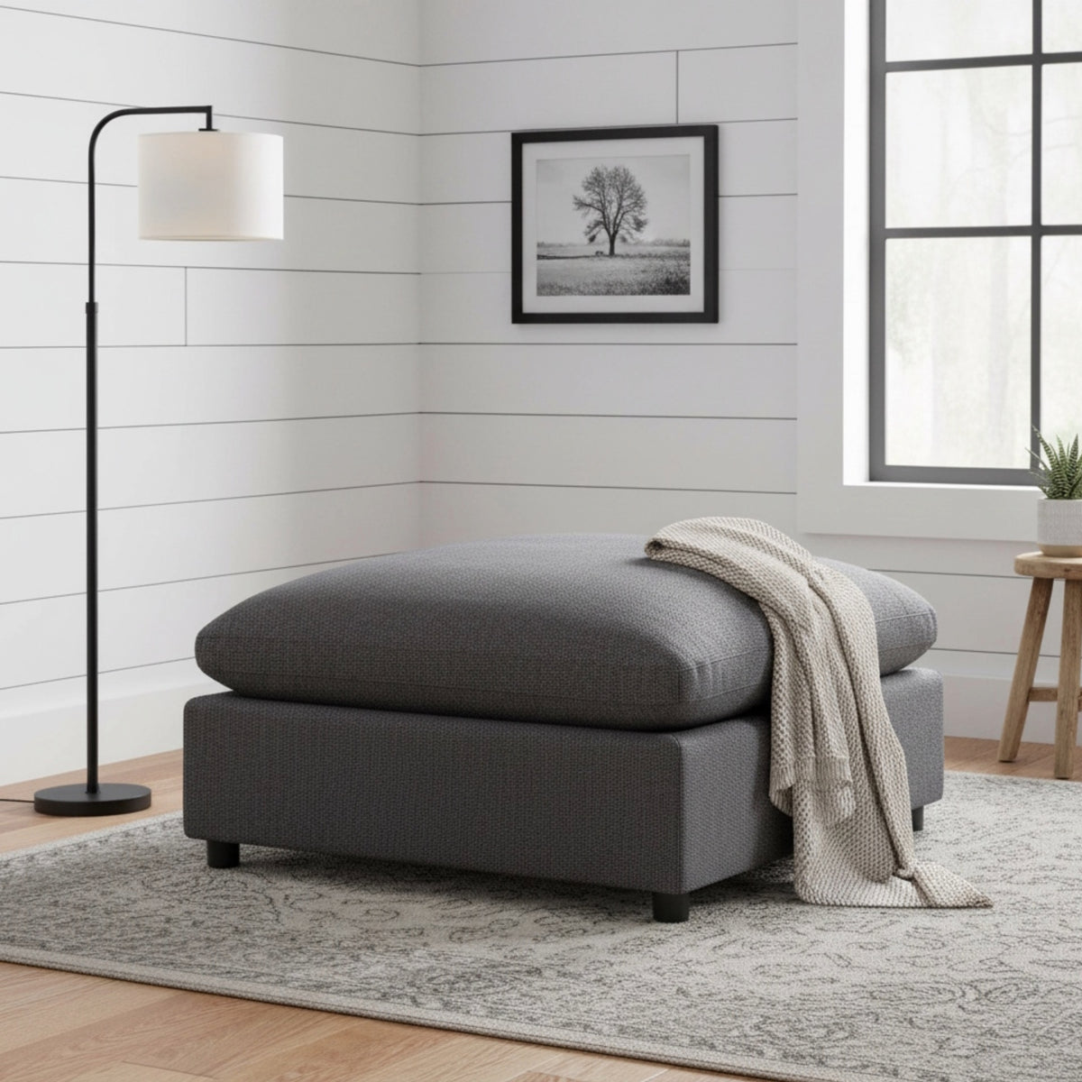 Cassandra Charcoal Fabric Ottoman