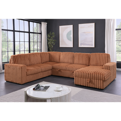122 Inch Pull Out Couch, Rabbit plush Fabric Sofa Bed Ports & Comfy Upholstered, Oversized U Shape Sectional Sleeper Sofa Bed with Storage Chaise,Orange
