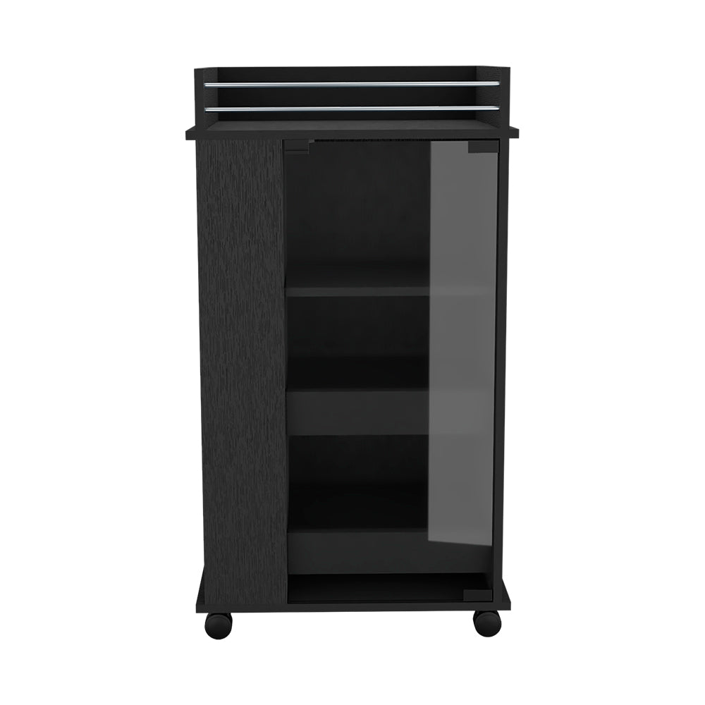Baltimore Bar Cart with Casters, Glass Door and 2-Side Shelf