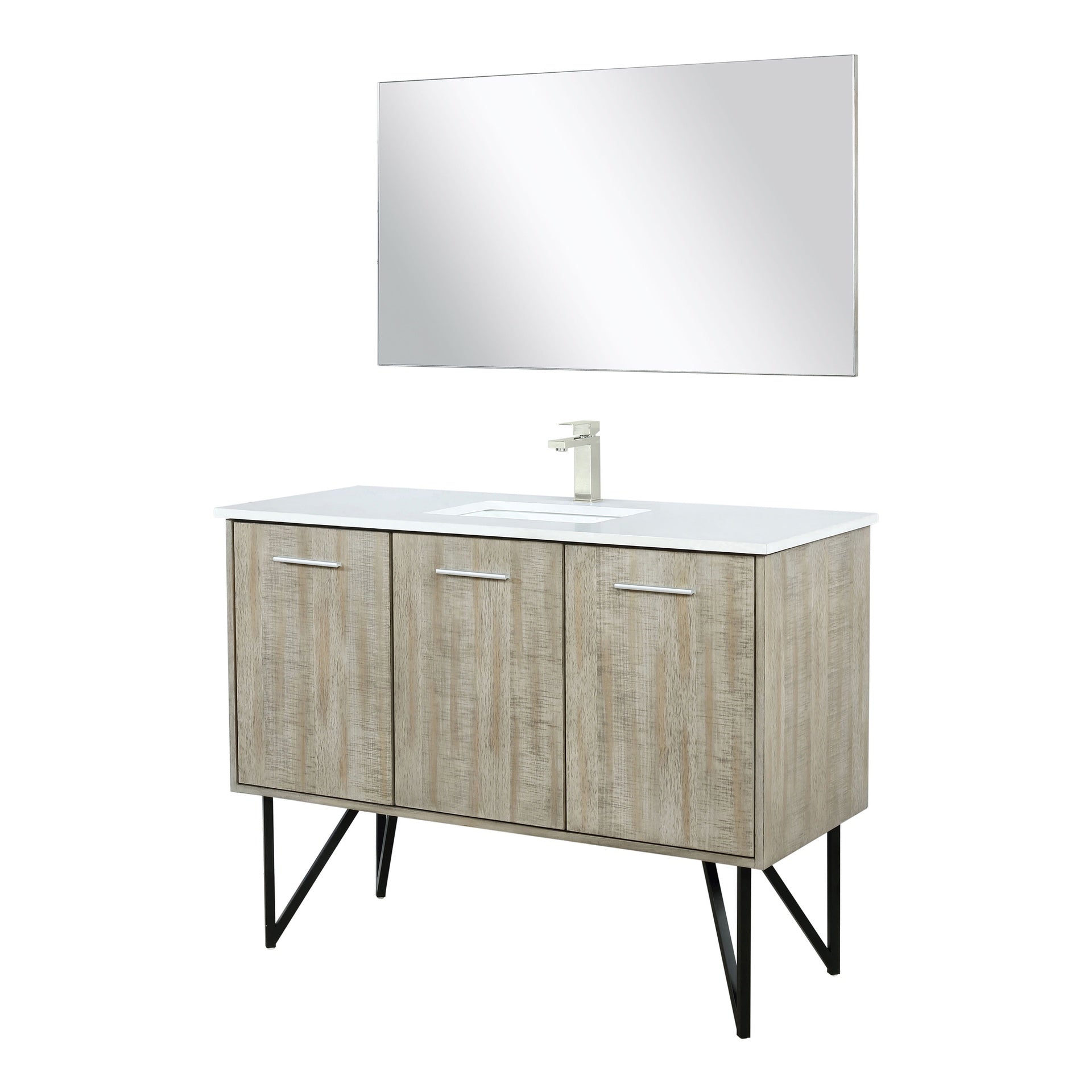 Rustic Acacia Bath Vanity 48 in. W x 20 in. D, Cultured Marble Top, Brushed Nickel Faucet Set and 43 in. Mirror