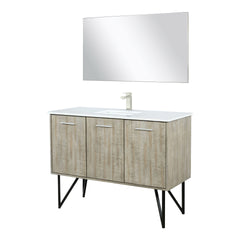 Rustic Acacia Bath Vanity 48 in. W x 20 in. D, Cultured Marble Top, Brushed Nickel Faucet Set and 43 in. Mirror