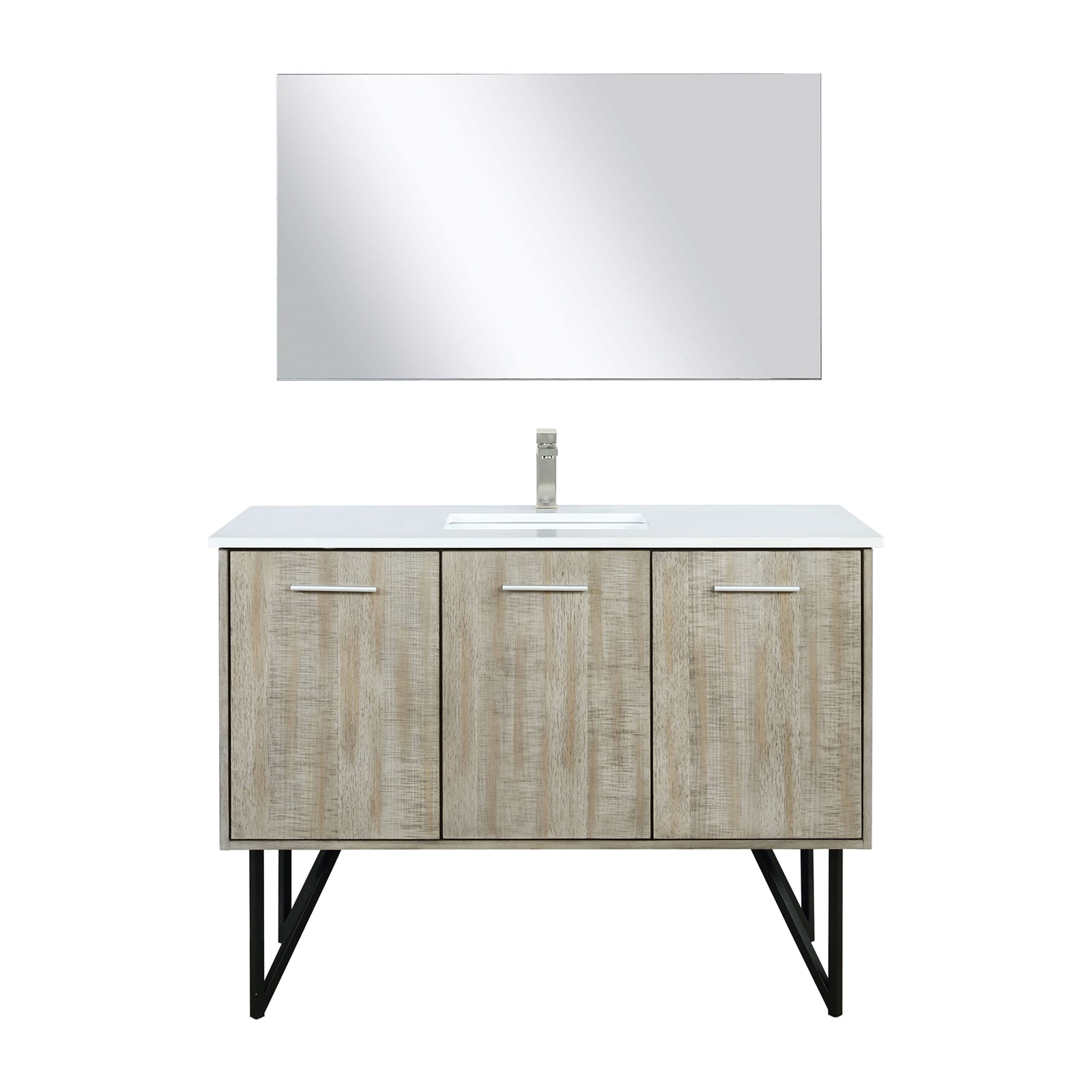 Rustic Acacia Bath Vanity 48 in. W x 20 in. D, Cultured Marble Top, Brushed Nickel Faucet Set and 43 in. Mirror