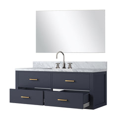 Blue Single Bath Vanity 48 in. W x 22 in. D, Carrara Marble Countertop, 43 in. Mirror and Faucet Set