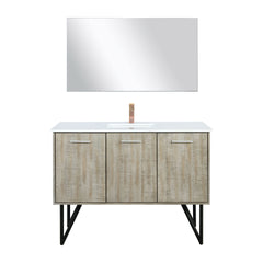 Rustic Acacia Bath Vanity 48 in. W x 20 in. D, White Quartz Top, Rose Gold Faucet Set and 43 in. Mirror