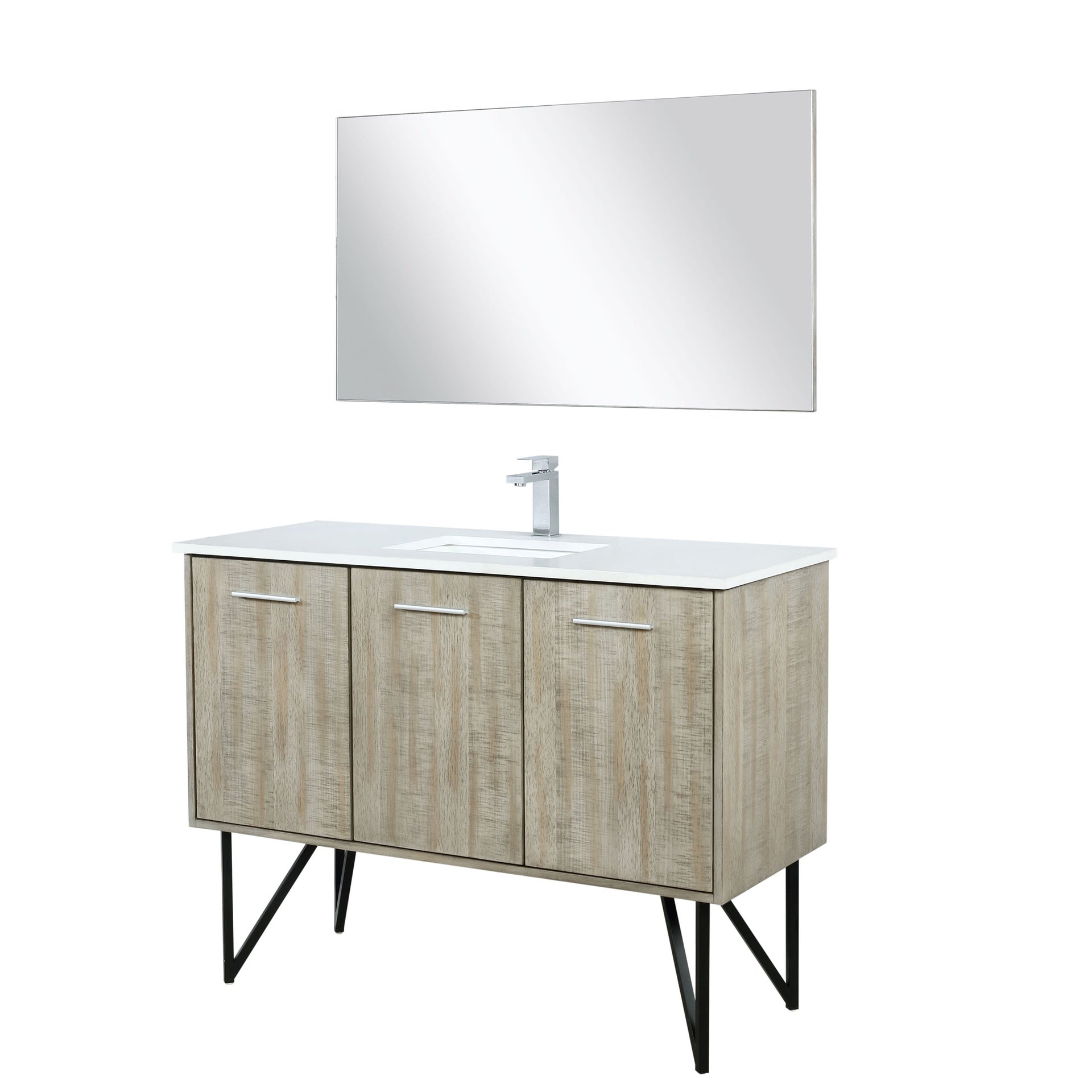 Rustic Acacia Bath Vanity 48 in. W x 20 in. D, White Quartz Top, Chrome Faucet Set and 43 in. Mirror