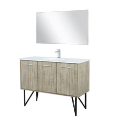 Rustic Acacia Bath Vanity 48 in. W x 20 in. D, White Quartz Top, Chrome Faucet Set and 43 in. Mirror