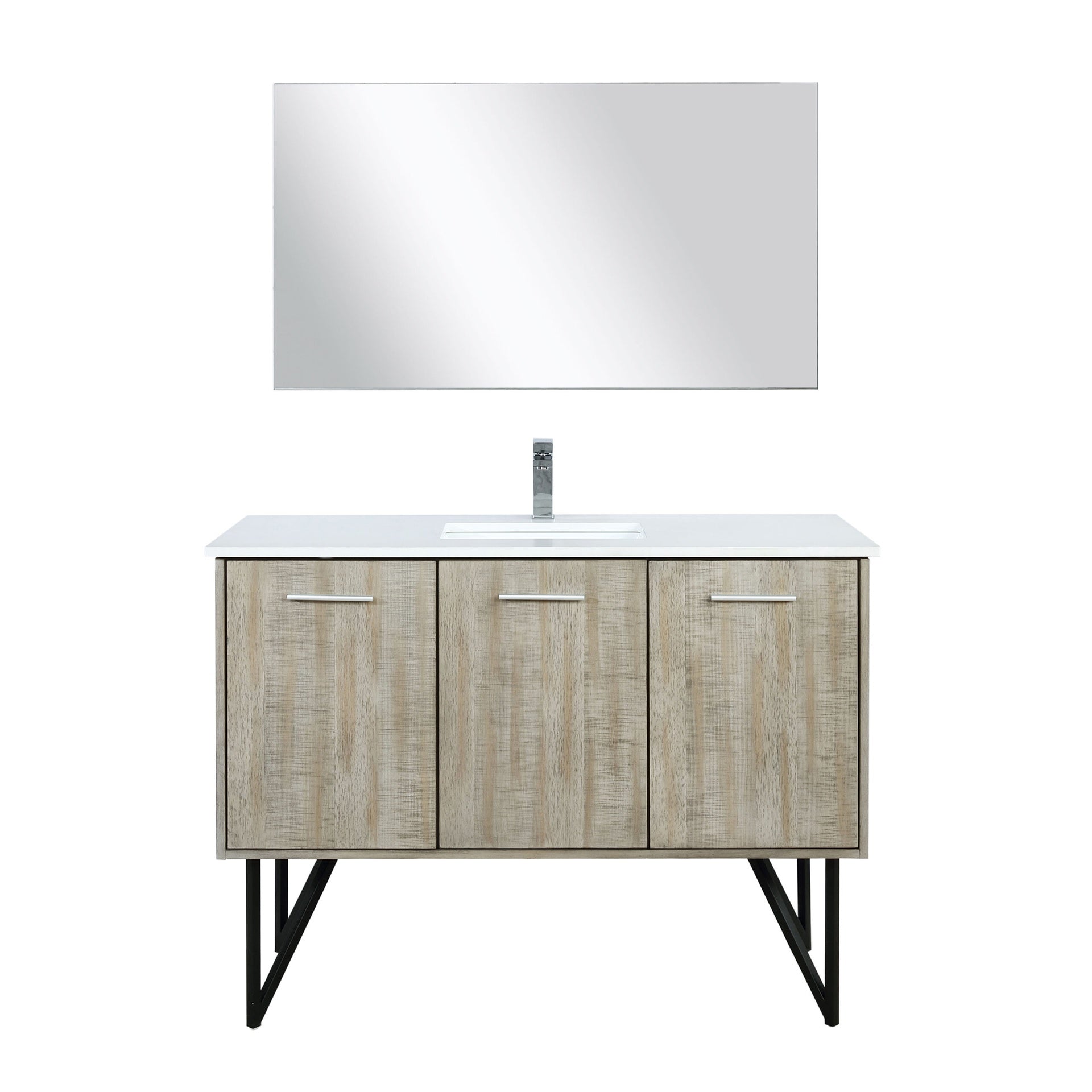 Rustic Acacia Bath Vanity 48 in. W x 20 in. D, White Quartz Top, Chrome Faucet Set and 43 in. Mirror