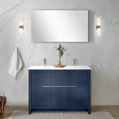 Navy Blue Double Bath Vanity 48 in. W x 20 in. D, White Quartz Top, Rose Gold Faucet Set and 43 in. Mirror