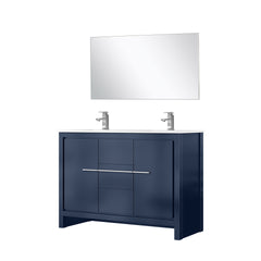 Navy Blue Double Bath Vanity 48 in. W x 20 in. D, White Quartz Top, Chrome Faucet Set and 43 in. Mirror