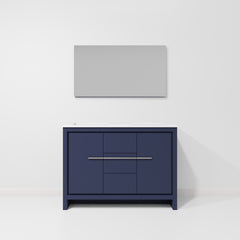 Navy Blue Double Bath Vanity 48 in. W x 20 in. D, Cultured Marble Top and 43 in. Mirror