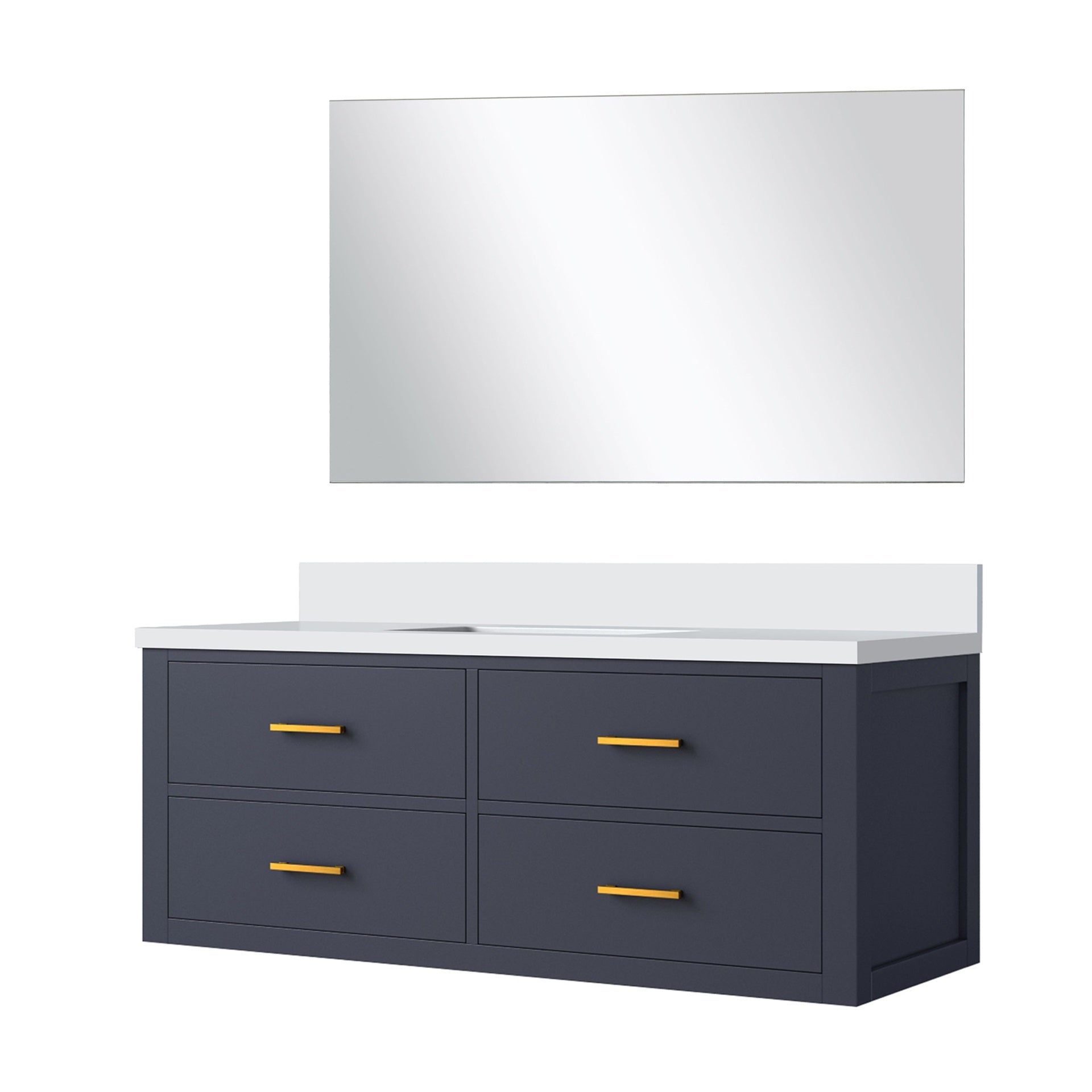Blue Single Bath Vanity 48 in. W x 22 in. D, Cultured Marble Countertop and 43 in. Mirror