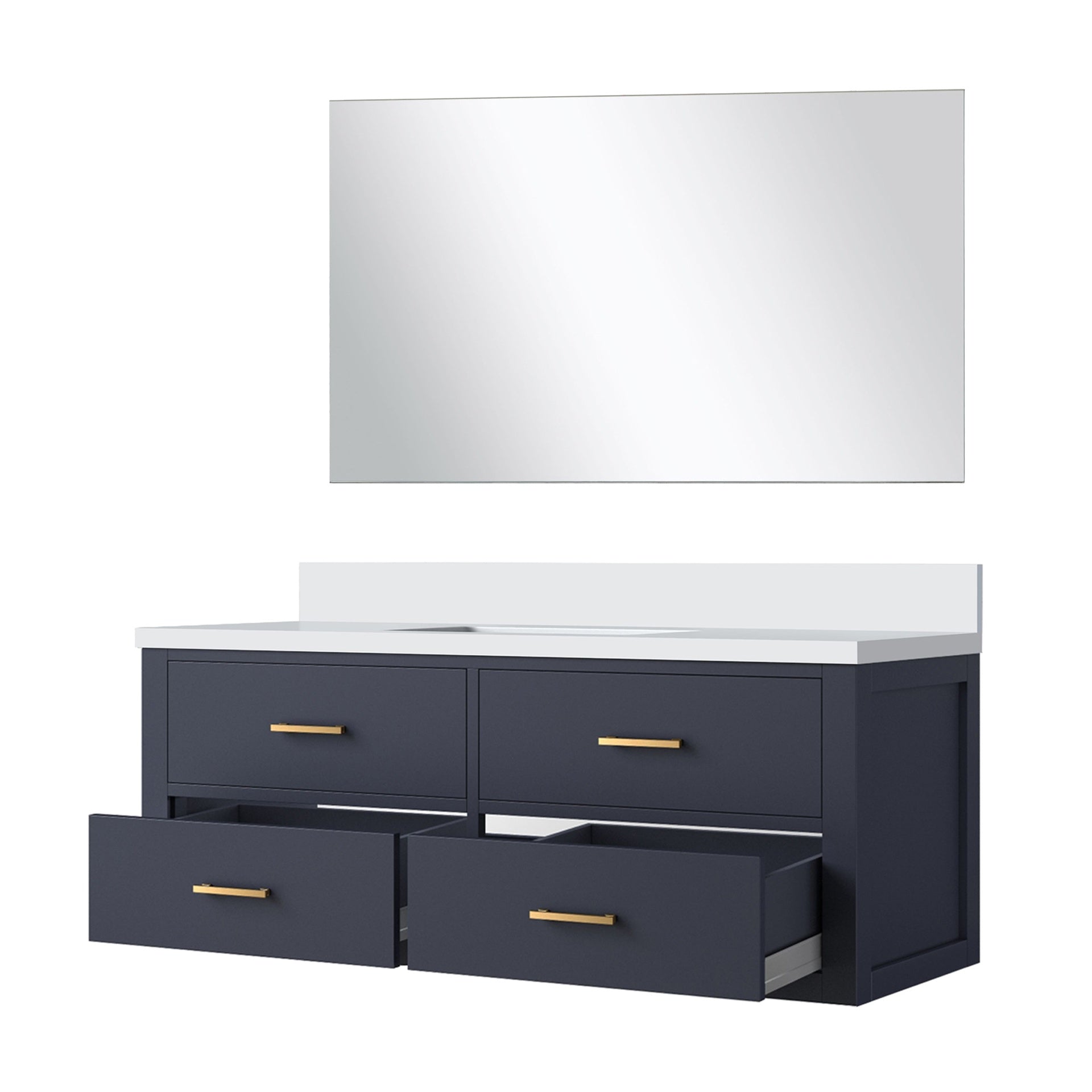 Blue Single Bath Vanity 48 in. W x 22 in. D, Cultured Marble Countertop and 43 in. Mirror