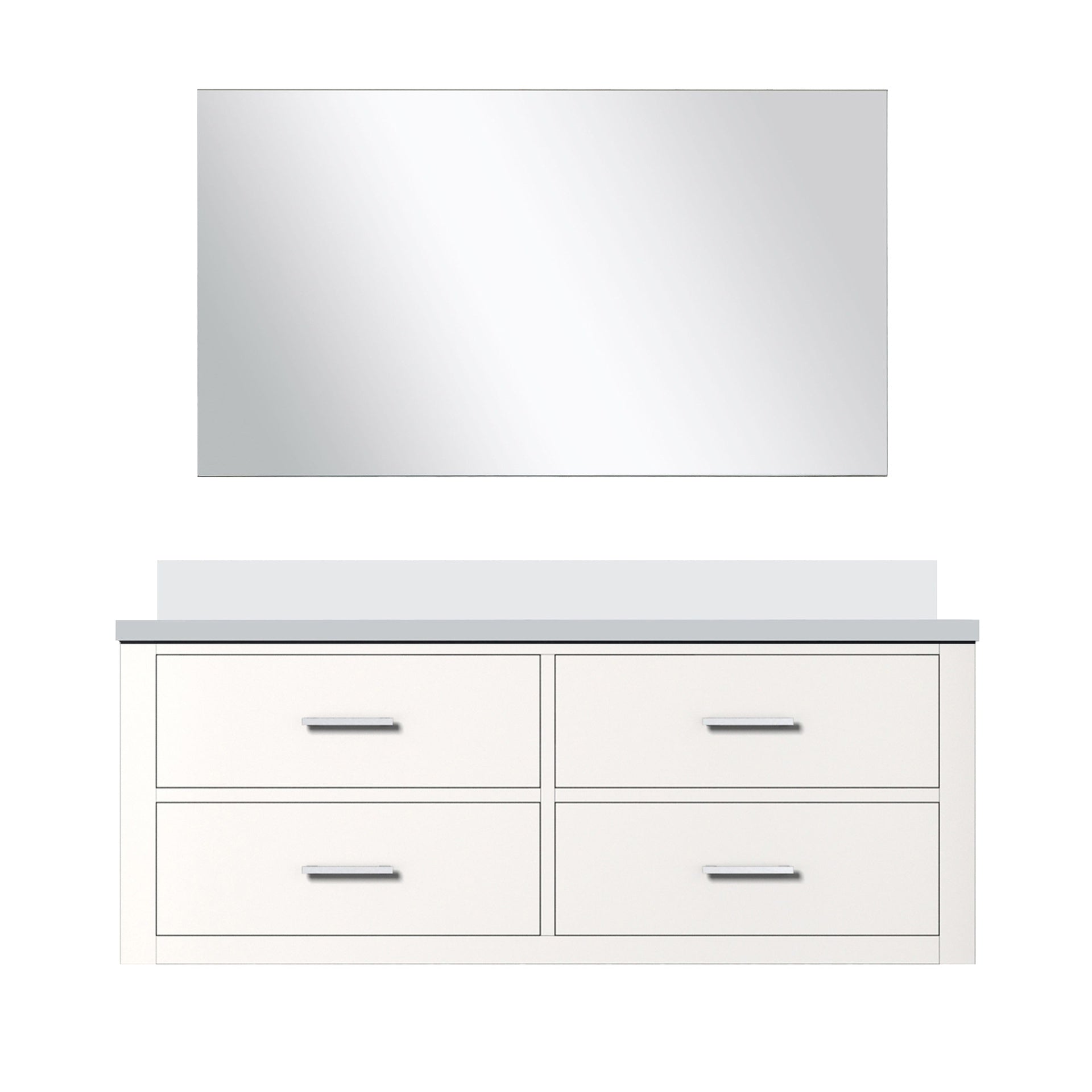 White Single Bath Vanity 48 in. W x 22 in. D, White Quartz Countertop and 43 in. Mirror