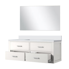 White Single Bath Vanity 48 in. W x 22 in. D, White Quartz Countertop and 43 in. Mirror