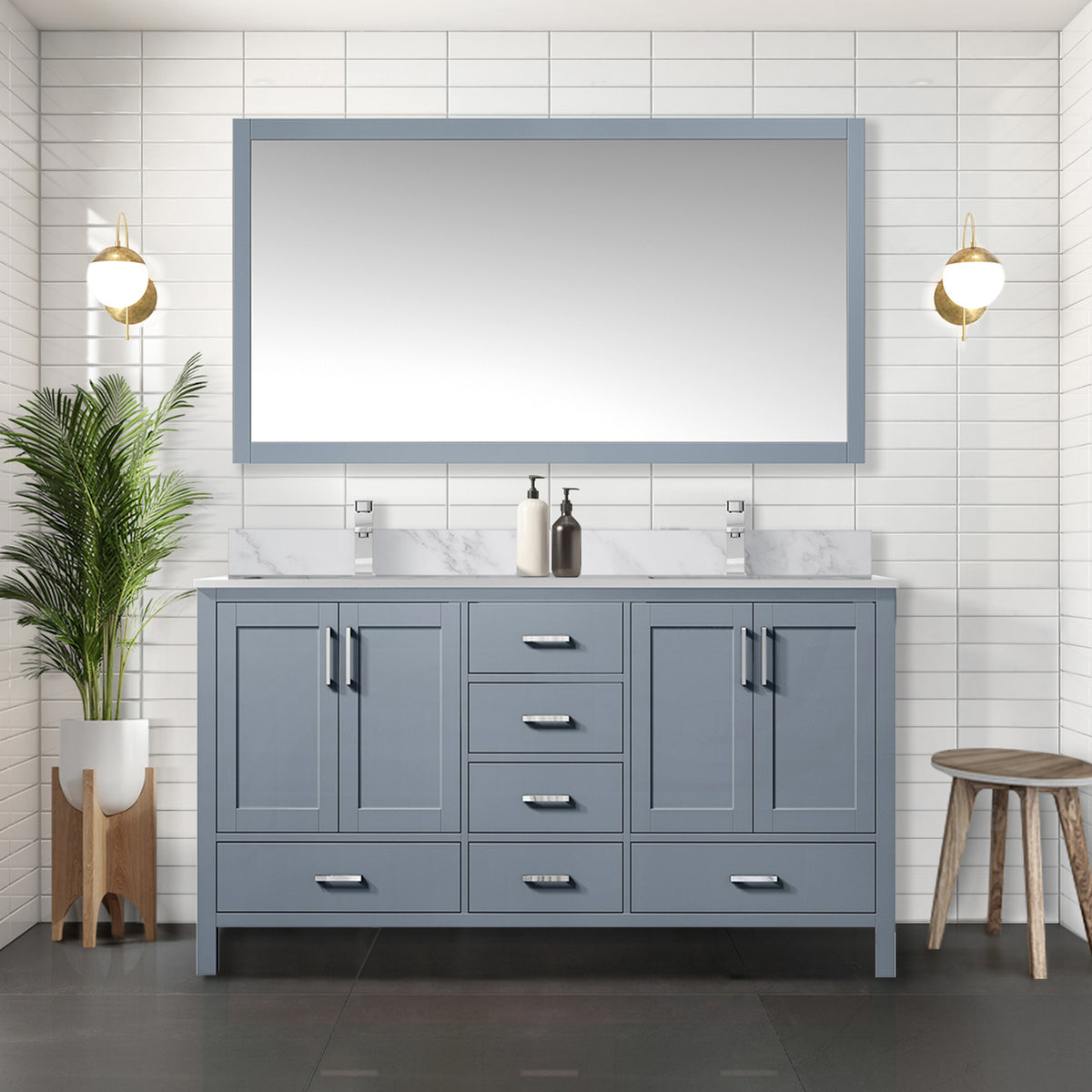 Dark Grey Double Bath Vanity 60 in. W x 22 in. D