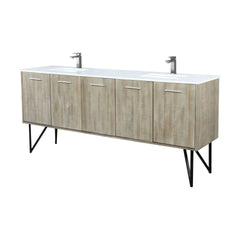 Rustic Acacia Double Bath Vanity 80 in. W x 20 in. D, White Quartz Top and Gun Metal Faucet Set