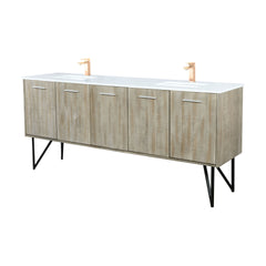 Rustic Acacia Double Bath Vanity 80 in. W x 20 in. D, White Quartz Top and Rose Gold Faucet Set