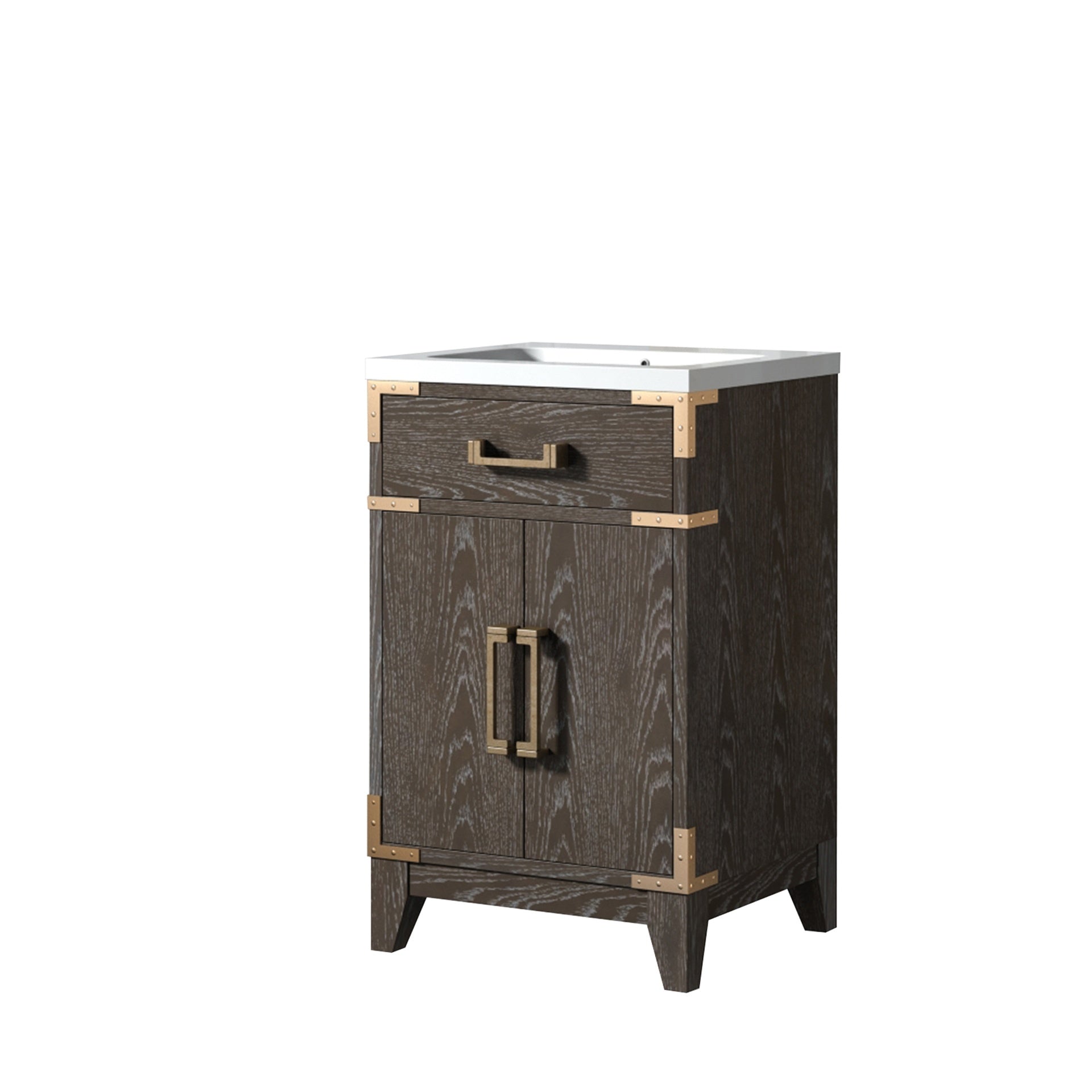 Brown Oak Single Bath Vanity 20 in. W x 18 in. D, with Acrylic Top